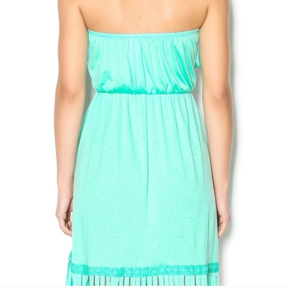 Bohemian Mint Fringe Strapless Dress - Picture 2 of 8